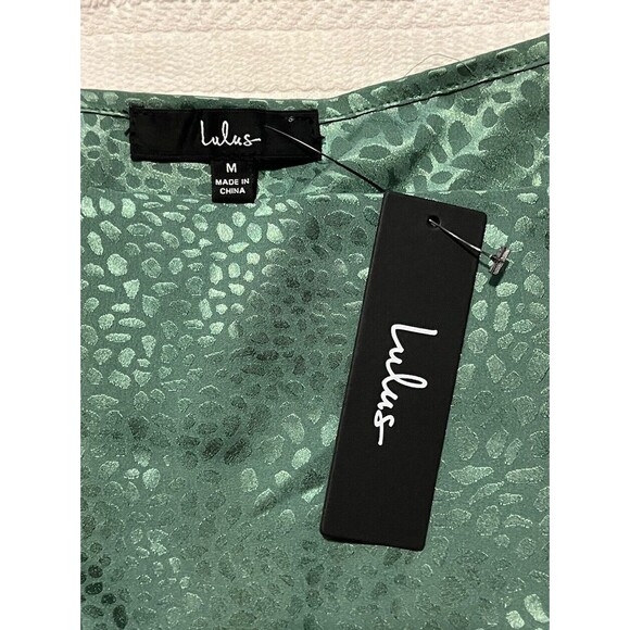 Lulus Total Stunner Green Sage Satin Jacquard Leopard Cowl Neck Midi Dress M NWT - Picture 3 of 6